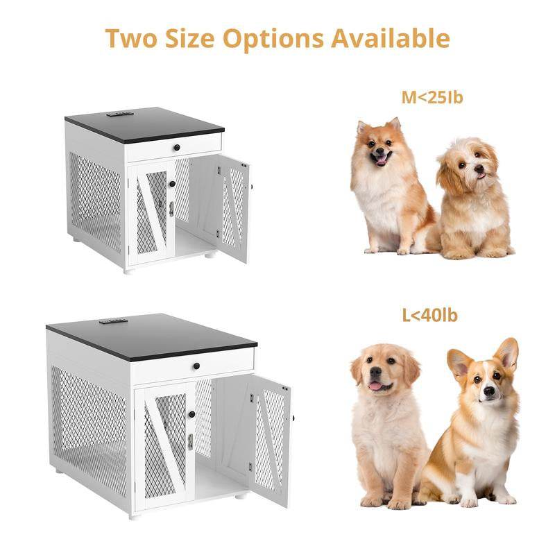 Furniture-Style Wooden Dog Crate End Table with USB Charging, Storage Drawer & Double Latch – For Medium Dogs up to 40 lbs