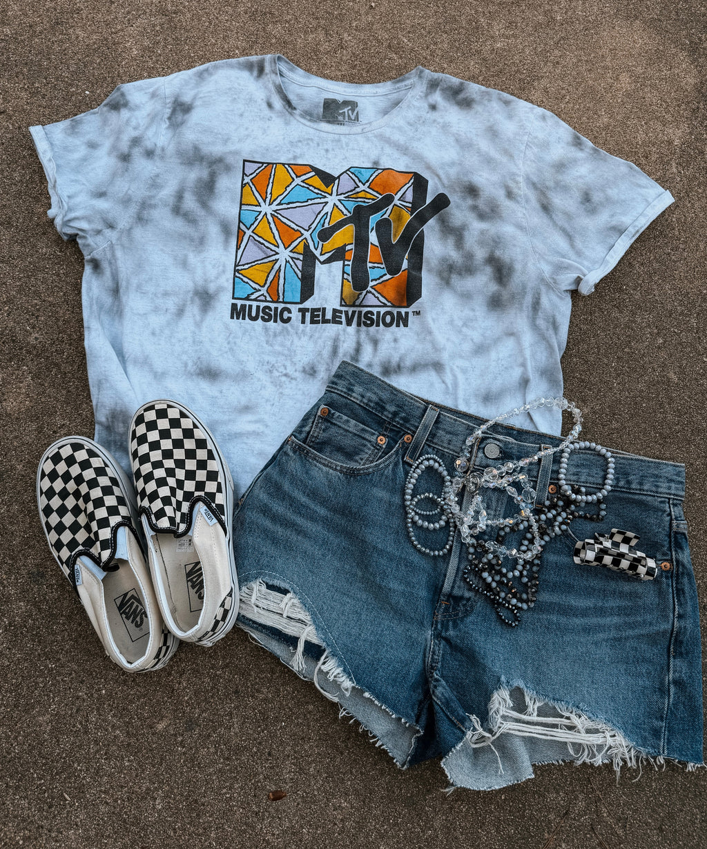 Upcycled By Katie: MTV Music Television Tee – Hand-Bleached One-of-a-Kind (2XL) Shirt
