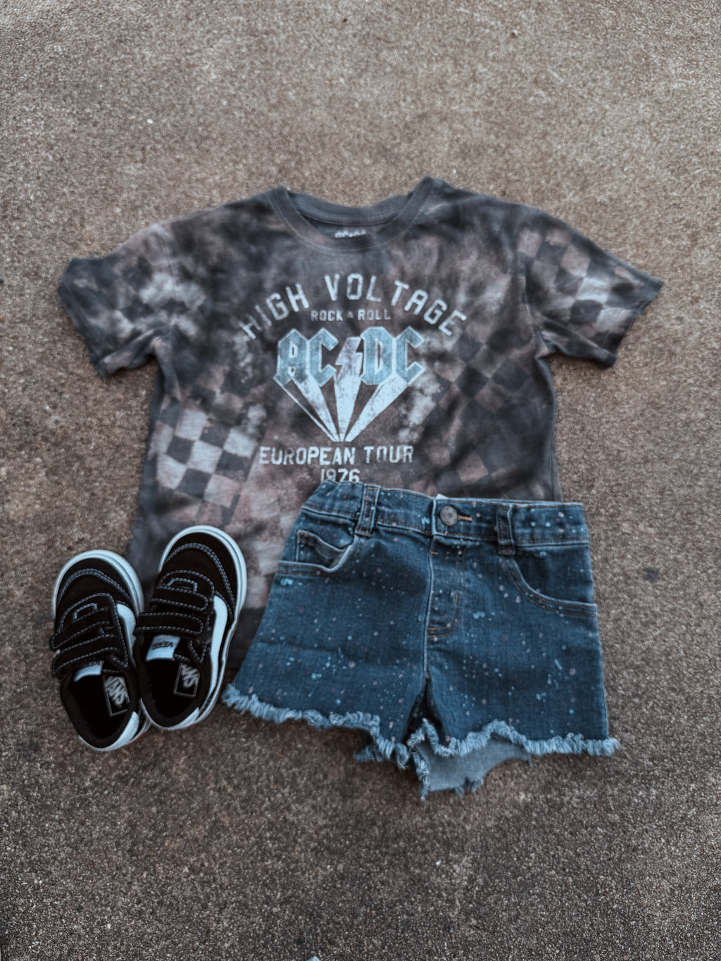 Upcycled By Katie: AC/DC High Voltage Tee – Hand-Bleached One-of-a-Kind (Kids S 6/6X) Shirt – Graphic Tee