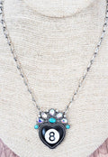 ROGUE SHOT BLACK 8 BALL HEART SILVERTONE NECKLACE