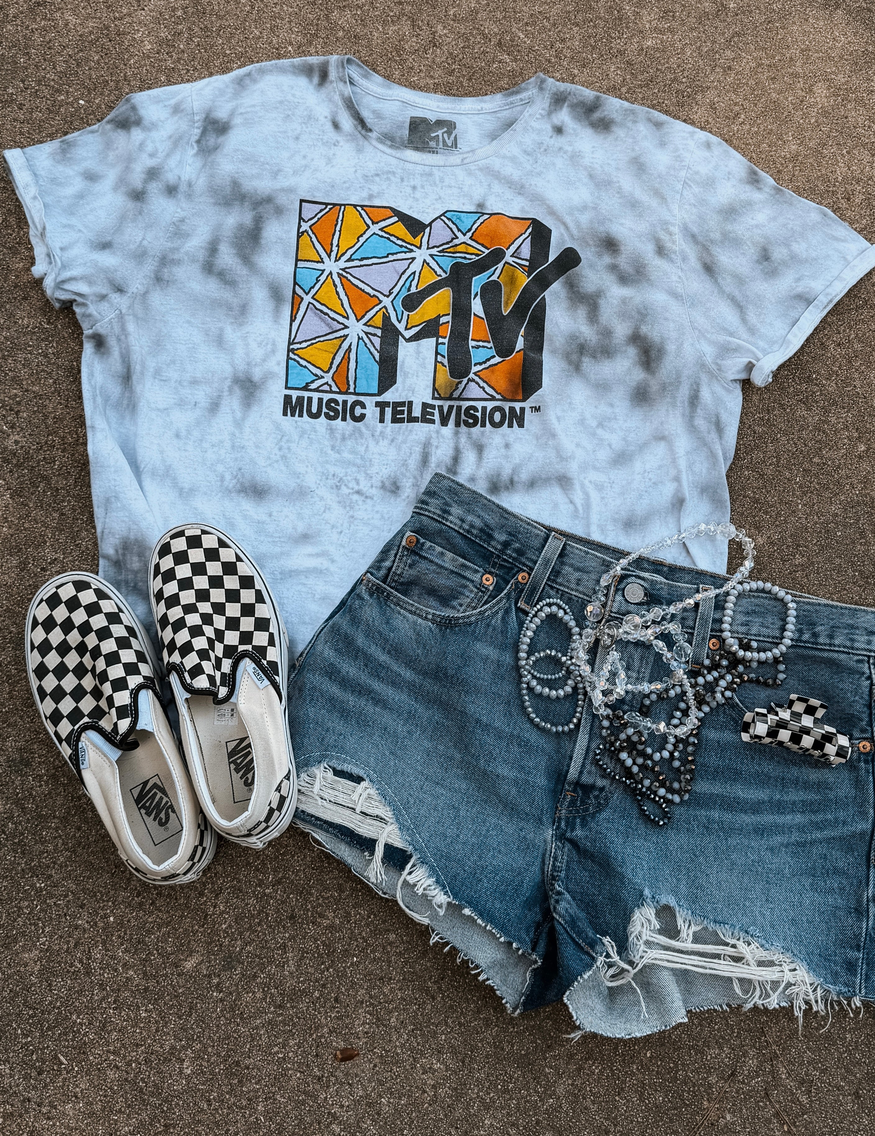 Upcycled By Katie: MTV Music Television Tee – Hand-Bleached One-of-a-Kind (2XL) Shirt