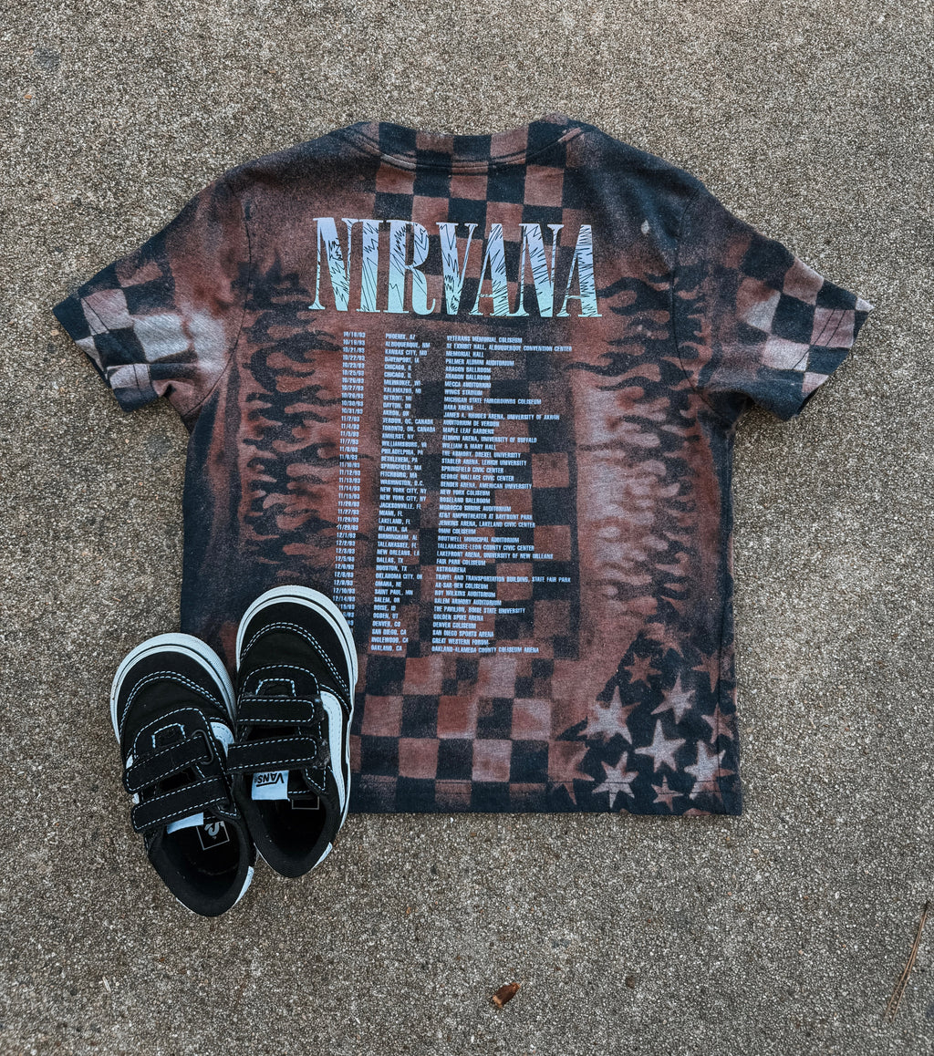 Upcycled by Katie: Nirvana Smiley Face Tee – Hand-Bleached One-of-a-Kind (5T) Shirt – Graphic Tee