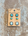 Turquoise Stud Earring Set (3 Pairs) – Western Silver & Gold Tone Studs