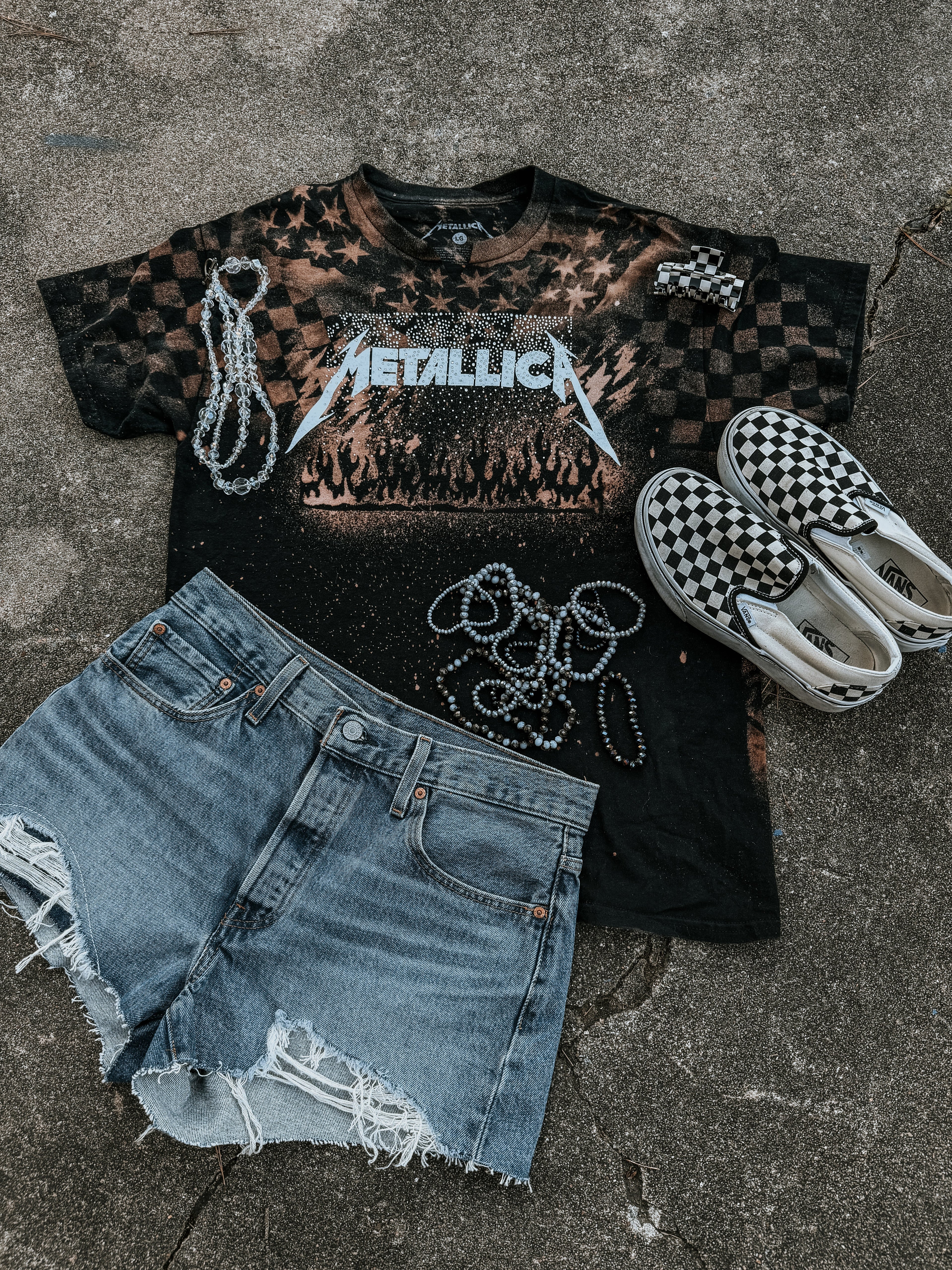 Upcycled By Katie: Metallica Ride the Lightning Bleached Patchwork Tee L (One of a Kind)