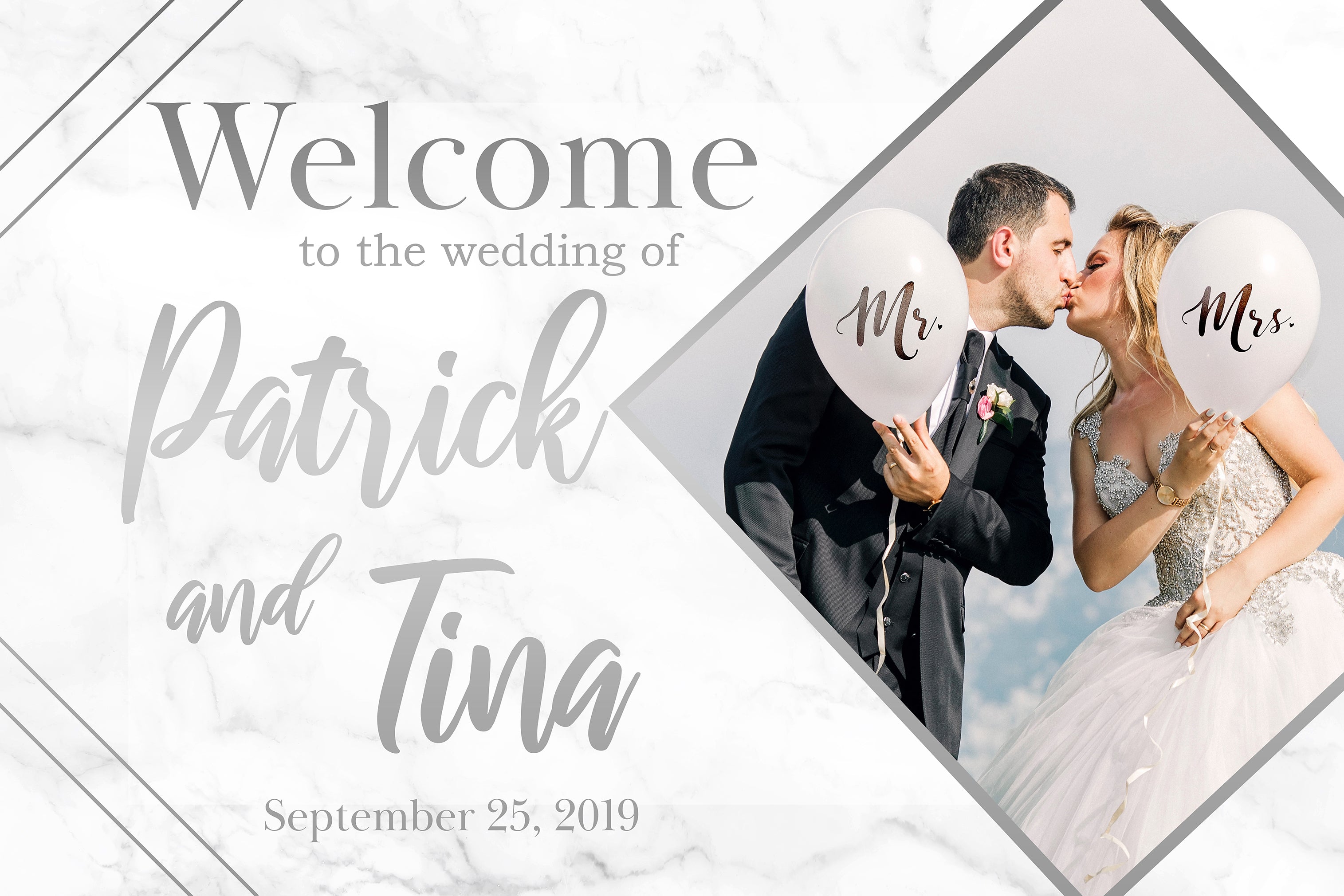 Wedding Welcome Sign - Silver Marble Edition