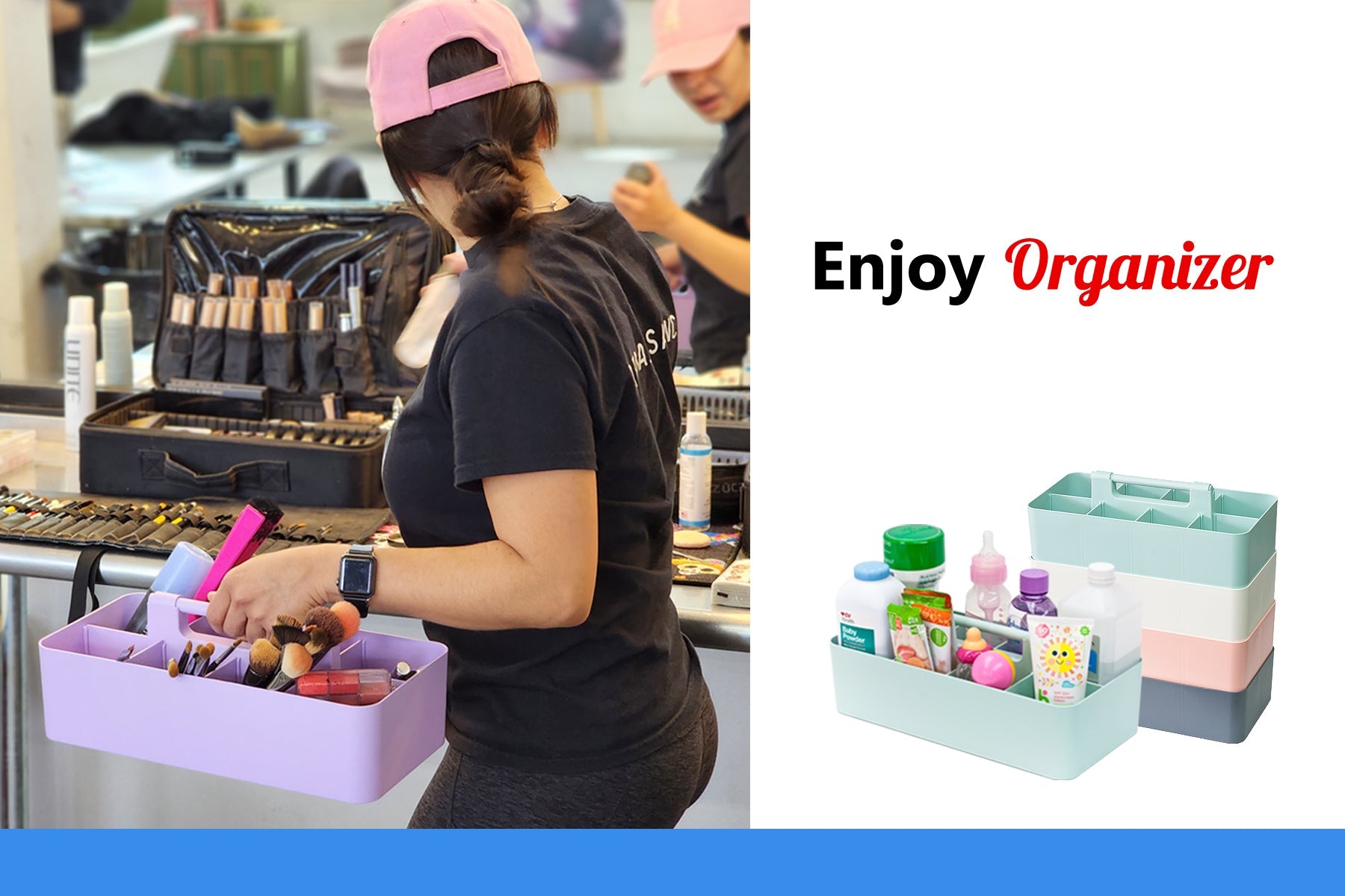 Enjoy Organizer  3 Pack, Large Plastic Storage Caddy with Handles Made in USA
