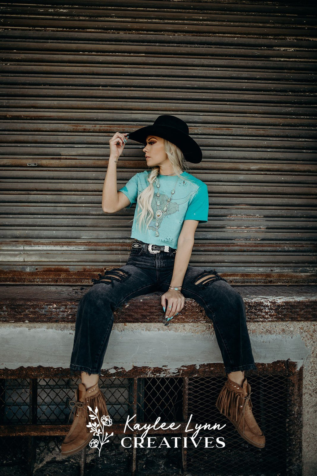 Bleached Distressed Highland Cow Crop Top Tee