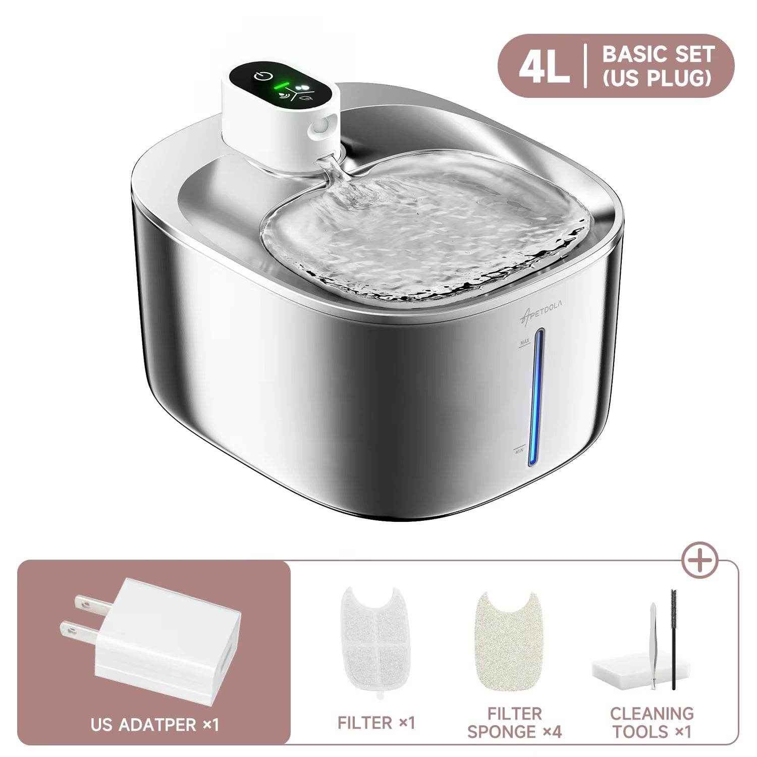 4L Wireless Cat Water Fountain - Auto Sensor Pet Drinking Fountain with Battery | Stainless Steel Cordless Water Dispenser for Dogs & Cats